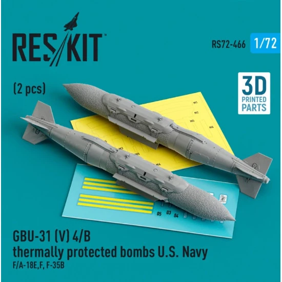 Reskit Rs72-0466 1/72 Gbu31 V 4b Thermally Protected Bombs U.s. Navy 2 Pcs Fa 18e F F35b 3d Printed