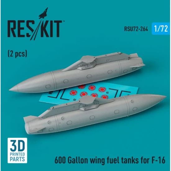Reskit Rsu72-0264 1/72 600 Gallon Wing Fuel Tanks For F16 2 Pcs 3d Printed Reskit Rsu72-0264 1/72 600 Gallon Wing Fuel Tanks For F16 2 Pcs 3d Printed