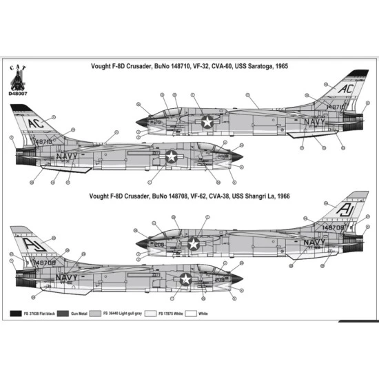 Cat4-d48007 1/48 Vought F8d Crusader Decal For Aircraft
