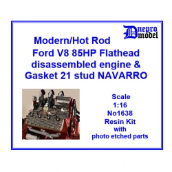 Dnepro Model 1638 1/16 Modern Hot Rod Ford V8 85hp Flathead Disassembled Engine Gasket 21 Stud Navarro