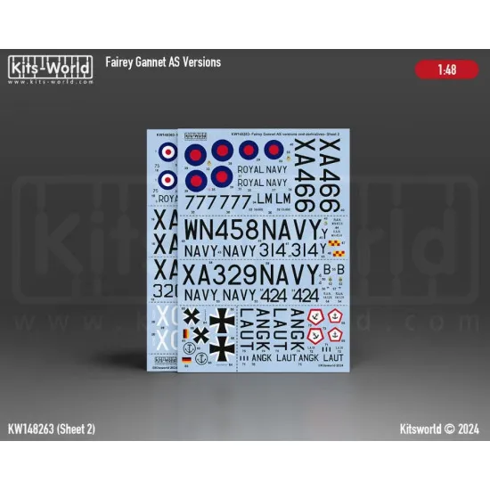 Kits World Kw148263 1/48 Decal For Fairey Gannet As Versions And Derivatives