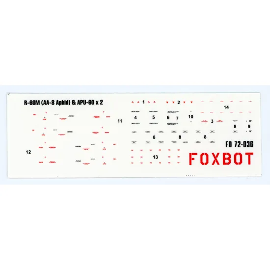 Foxbot 72-036 1/72 Stencils For Missile R60m Aa8 Aphid Apu60 Soviet Aircraft Kits