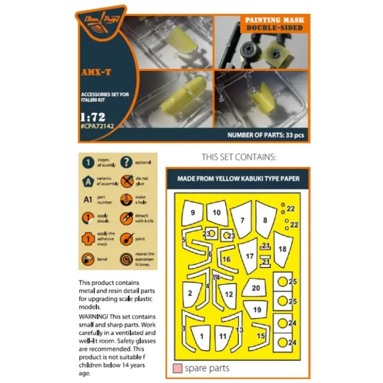 Clear Prop Cpa72142 1/72 Amx T Double Sided Painting Mask On Yellow Kabuki Paper For Italeri Kits