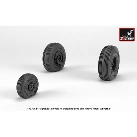Armory Aw32312 1/32 Ah-64 Apache Wheels W/ Weighted Tires Ribbed Hubs