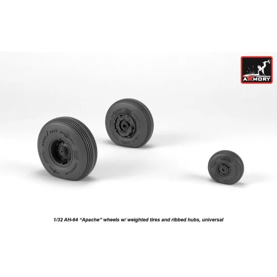 Armory Aw32312 1/32 Ah-64 Apache Wheels W/ Weighted Tires Ribbed Hubs