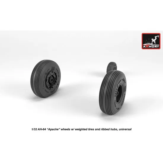 Armory Aw32312 1/32 Ah-64 Apache Wheels W/ Weighted Tires Ribbed Hubs