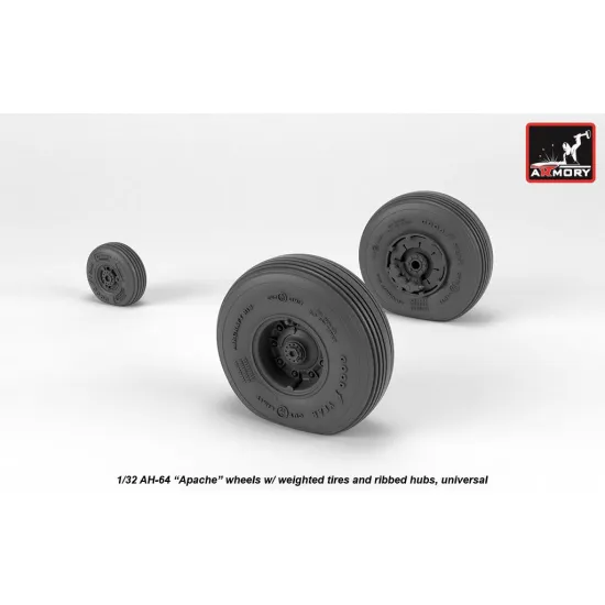 Armory Aw32312 1/32 Ah-64 Apache Wheels W/ Weighted Tires Ribbed Hubs