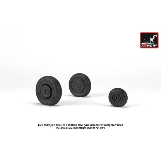 Armory Aw72050 1/72 Mikoyan Mig-21 Fishbed Wheels W/ Weighted Tires Late