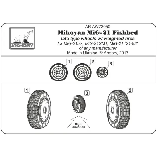 Armory Aw72050 1/72 Mikoyan Mig-21 Fishbed Wheels W/ Weighted Tires Late