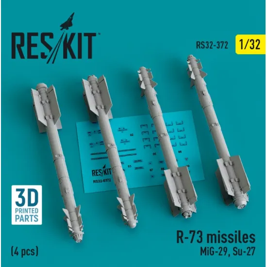 Reskit Rs32-0372 1/32 R73 Missiles 4 Pcs Mig29 Su27 3d Printed