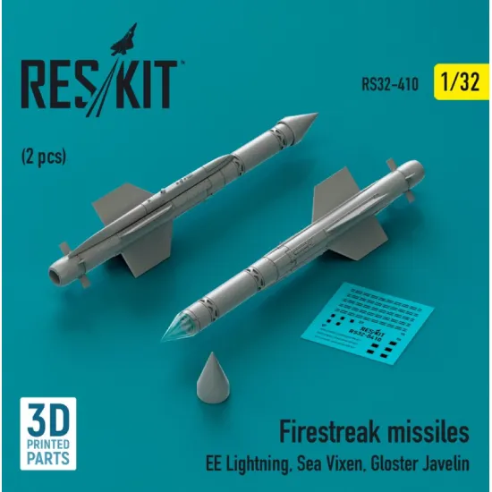 Reskit Rs32-0410 1/32 Firestreak Missiles 2 Pcs Ee Lightning Sea Vixen Gloster Javelin 3d Printed