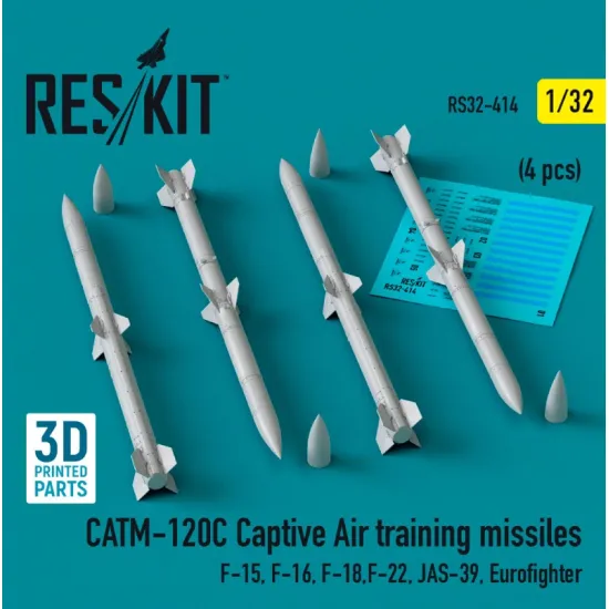 Reskit Rs32-0414 1/32 Catm120c Captive Air Training Missiles 4 Pcs F15 F16 F18 F22 Jas39 Eurofighter 3d Printed