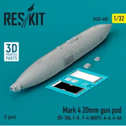 Reskit Rs32-0485 1/32 Mark 4 20mm Gun Pod 1 Pcs Ov10a F8 F4 Usn A4 A6a 3d Printed