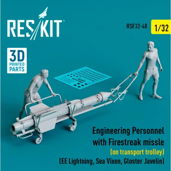 Reskit Rsf32-0048 1/32 Engineering Personnel With Firestreak Missile On Transport Trolley Ee Lightning Sea Vixen Gloster Javelin 3d Printed
