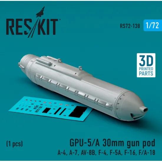 Reskit Rs72-0138 1/72 Gpu 5a 30mm Gun Pod 1pcs A4 A7 Av 8b F4 F5a F16 F A 18 3d Printed
