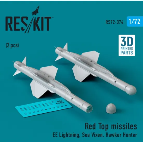 Reskit Rs72-0374 1/72 Red Top Missiles 2pcs Ee Lightning Sea Vixen Hawker Hunter 3d Printed