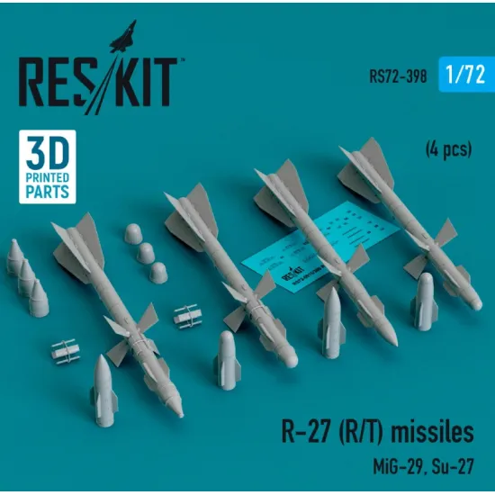 Reskit Rs72-0398 1/72 R27 Rt Missiles 4pcs Mig29 Su27 3d Printed