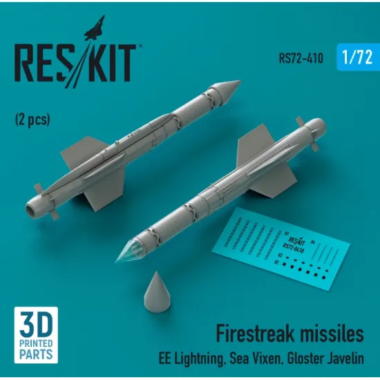 Reskit Rs72-0410 1/72 Firestreak Missiles 2pcs Ee Lightning Sea Vixen Gloster Javelin 3d Printed
