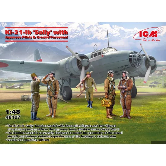 Icm 48197 1/48 Ki 21 Ib Sally With Japanese Pilots And Ground Personnel Plastic Model Kit