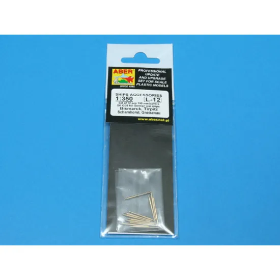 Set of 12 pcs 150 mm barrels for German ships Bismarck, Tirpitz, Scharnhorst, Gneisenau 1/350 Aber 350-L12