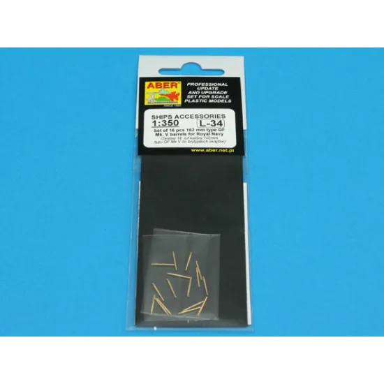 Set of 16 pcs 102 mm QF Mk.V barrels for Royal Navy ships 1/350 Aber 350-L34