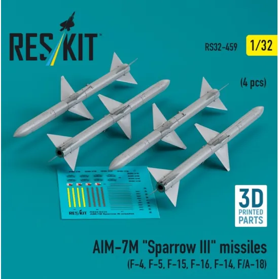 Reskit Rs32-0459 1/32 Aim 7m Sparrow Iii Missiles 4pcs F4 F5 F15 F16 F14 Fa18 3d Printed