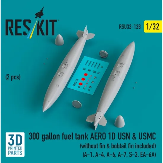 Reskit Rsu32-0128 1/32 300 Gallon Fuel Tank Aero 1d Usn Usmc 2pcs Without Fin Bobtail Fin Included A1 A4 A6 A7 S3 Ea 6a 3d Printed