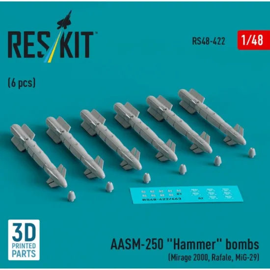 Reskit Rs48-0422 1/48 Aasm 250 Hammer 6 Pcs Mirage 2000 Rafale Mig29 3d Printed