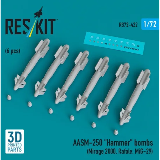 Reskit Rs72-0422 1/72 Aasm-250 Hammer 6 Pcs Mirage 2000 Rafale Mig-29 3d Printed