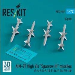 Reskit Rs72-0457 1/72 Aim-7f High Vis Sparrow 3 Missiles 4 Pcs F-4 F-5 F-15 F-16 F-14 Fa-18 3d Printed