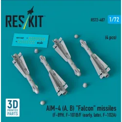 Reskit Rs72-0487 1/72 Aim-4 A B Falcon Missiles 4pcs F-89h F-101b/F Early Late F-102a 3d Printed