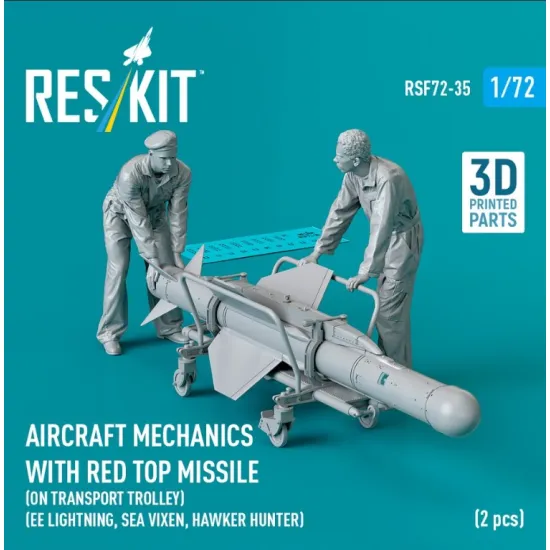 Reskit Rsf72-0035 1/72 Aircraft Mechanics With Red Top Missile On Transport Trolley Ee Lightning Sea Vixen Hawker Hunter 2 Pcs 3d Printed