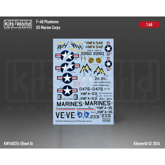 Kits World Kw148276 1/48 Decal For Us Marine Corps F-4b Phantom