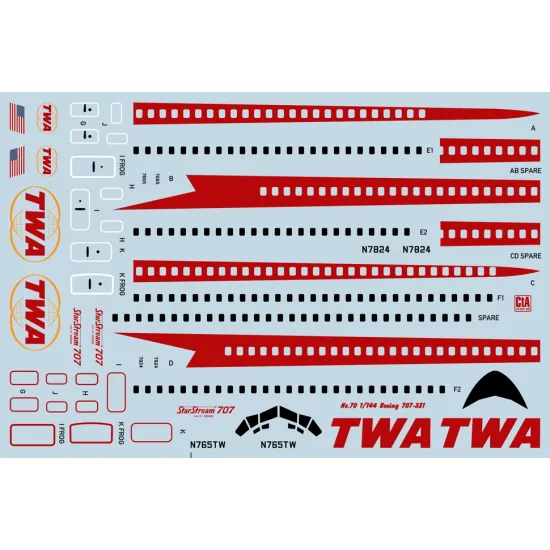 Cta Models 070 1/144 Decal For Boeing 707-331 Star Stream Twa