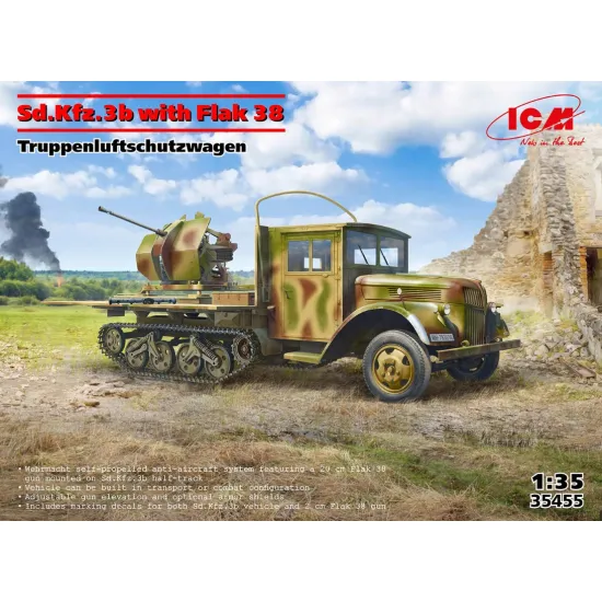 Icm 35455 1/35 Sd.kfz.3b With Flak 38 Truppenluftschutzwagen Plastic Model Kit Icm 35455 1/35 Sd.kfz.3b With Flak 38 Truppenluftschutzwagen Plastic Model Kit