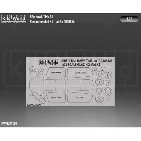 Kits World Kwm72-1009 1/72 Bae Hawk T Mk 1a Canopy/Wheel Mask Kits World Kwm72-1009 1/72 Bae Hawk T Mk 1a Canopy/Wheel Mask