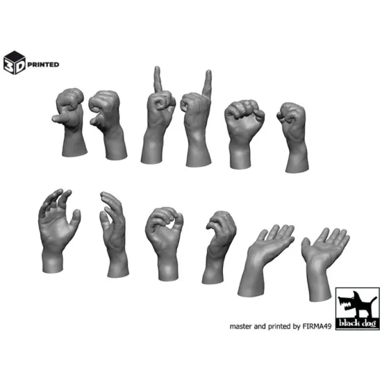 Black Dog 3d16012 1/16 Hands 20pcs 3d Printed/Accessories Kit Black Dog 3d16012 1/16 Hands 20pcs 3d Printed/Accessories Kit
