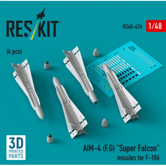 Reskit Rs48-0476 1/48 Aim-4 F G Super Falcon Missiles For F-106 4 Pcs 3d Printed