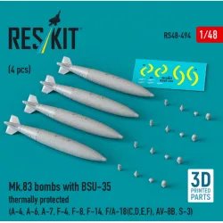 Reskit Rs48-0494 1/48 Mk83 Bombs With Bsu-35 Thermally Protected 4 Pcs A-4 A-6 A-7 F-4 F-8 F-14 F/A-18 Cdef Av-8b S-3 3d Printed