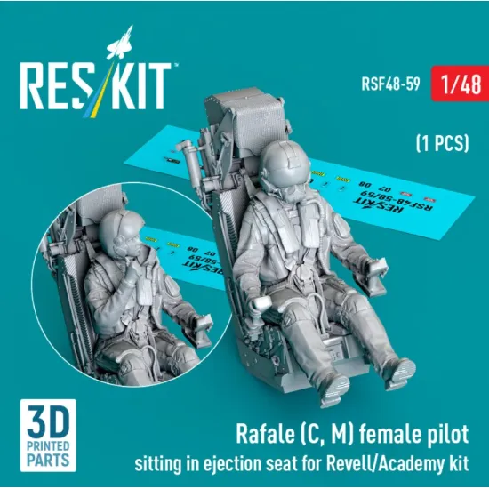 Reskit Rsf48-0059 1/48 Rafale C M Female Pilot Sitting In Ejection Seat For Revell/Academy Kit 1 Pcs 3d Printed