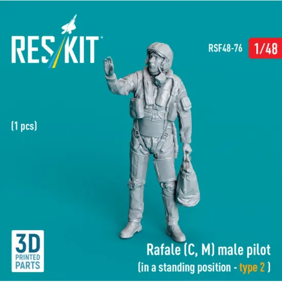 Reskit Rsf48-0076 1/48 Rafale C M Male Pilot In A Standing Position Type 2 1 Pcs 3d Printed