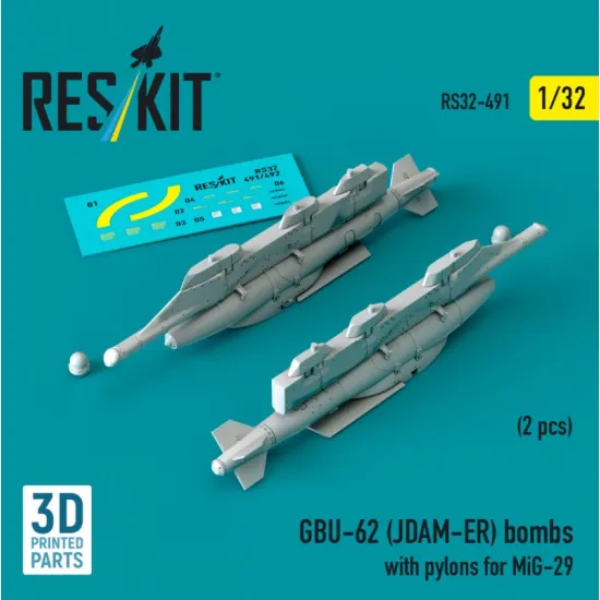 Reskit Rs32-0491 1/32 Gbu-62 Jdam-er Bombs With Pylons For Mig-29 2 Pcs 3d Printed