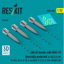 Reskit Rs32-0498 1/32 Mk83 Bombs With Mau-91 Thermally Protected 4pcs A-4 C E F L M Ta-4f/J A-6 A-7e F-4 J N S P-3 S-3 F/A-18 A B C D 3d Printed