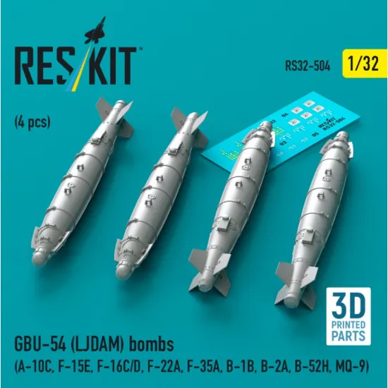 Reskit Rs32-0504 1/32 Gbu-54 Ljdam Bombs 4 Pcs A-10c F-15e F-16c/D F-22a F-35a B-1b B-2a B-52h Mq-9 3d Printed