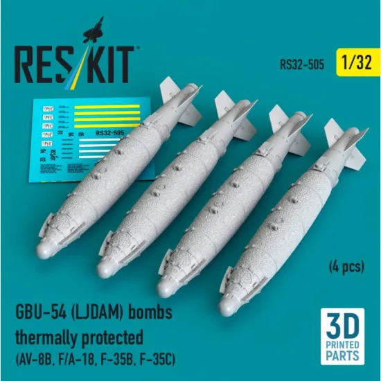 Reskit Rs32-0505 1/32 Gbu-54 Ljdam Bombs Thermally Protected 4 Pcs 3d Printed