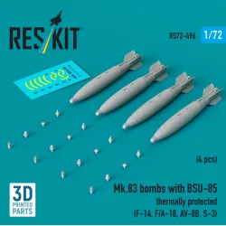 Reskit Rs72-0496 1/72 Mk83 Bombs With Bsu-85 Thermally Protected 4pcs F-14 F/A-18 Av-8b S-3 3d Printed