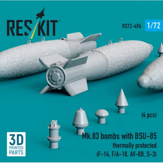Reskit Rs72-0496 1/72 Mk83 Bombs With Bsu-85 Thermally Protected 4pcs F-14 F/A-18 Av-8b S-3 3d Printed