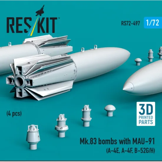 Reskit Rs72-0497 1/72 Mk83 Bombs With Mau-91 4 Pcs A-4e A-4f B-52g/H 3d Printed