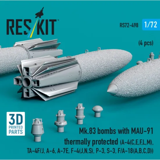 Reskit Rs72-0498 1/72 Mk83 Bombs With Mau-91 Thermally Protected 4pcs A-4e A-4f B-52g/H 3d Printed