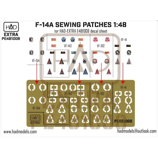 Had Models Pe481008 1/48 F-14a-d Sewing Patches Vf-143 Vf-154 Vf-41 Vf102 Photo-etched Part